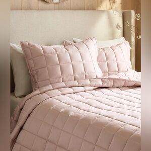 Quince Bamboo Box Quilt Full/Queen Comforter Bedroom Blanket Blush Pink New